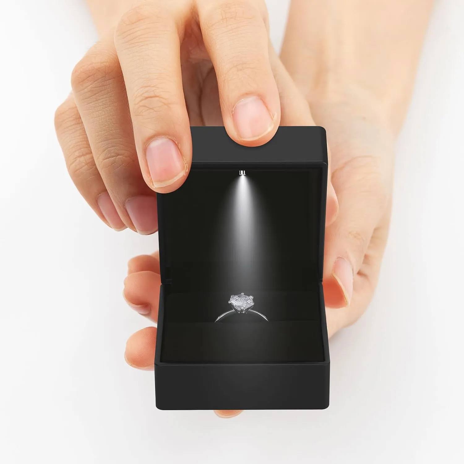2 Pieces Ring Earring Gift Box with LED light, Elegant Velvet Ring Case Jewelry Display for Proposal, Engagement, Wedding, Gift (Black)