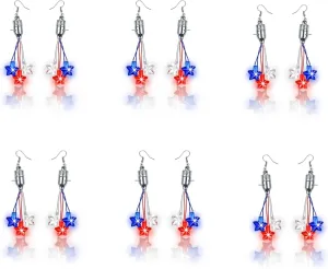 6 Pairs 4th of July LED Earrings, Patriotic Light up Earrings with Stars Red White and Blue Accessories in Quick Flashings Modes for 4th of July Party Favors, Memorial Day,Independence Day