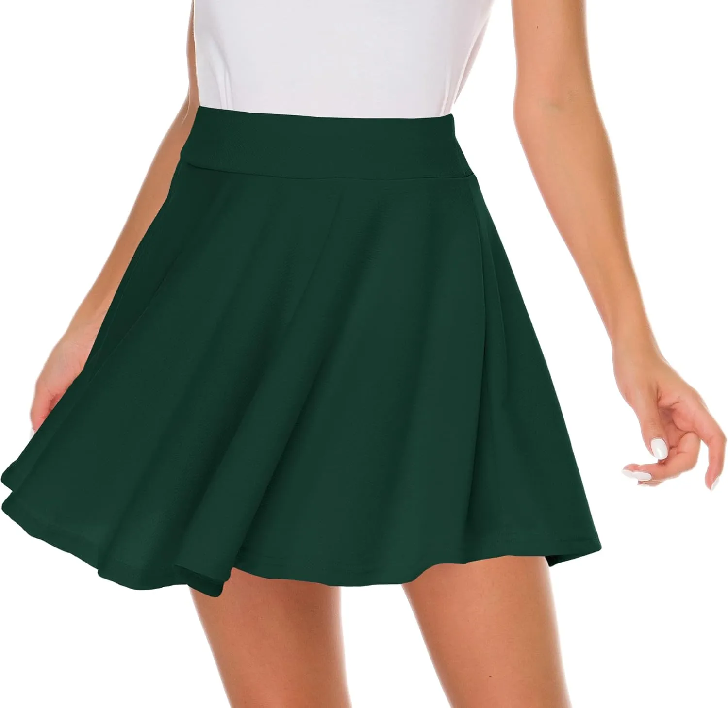 Afibi Casual Mini Stretch Waist Flared Plain Pleated Skater Skirt