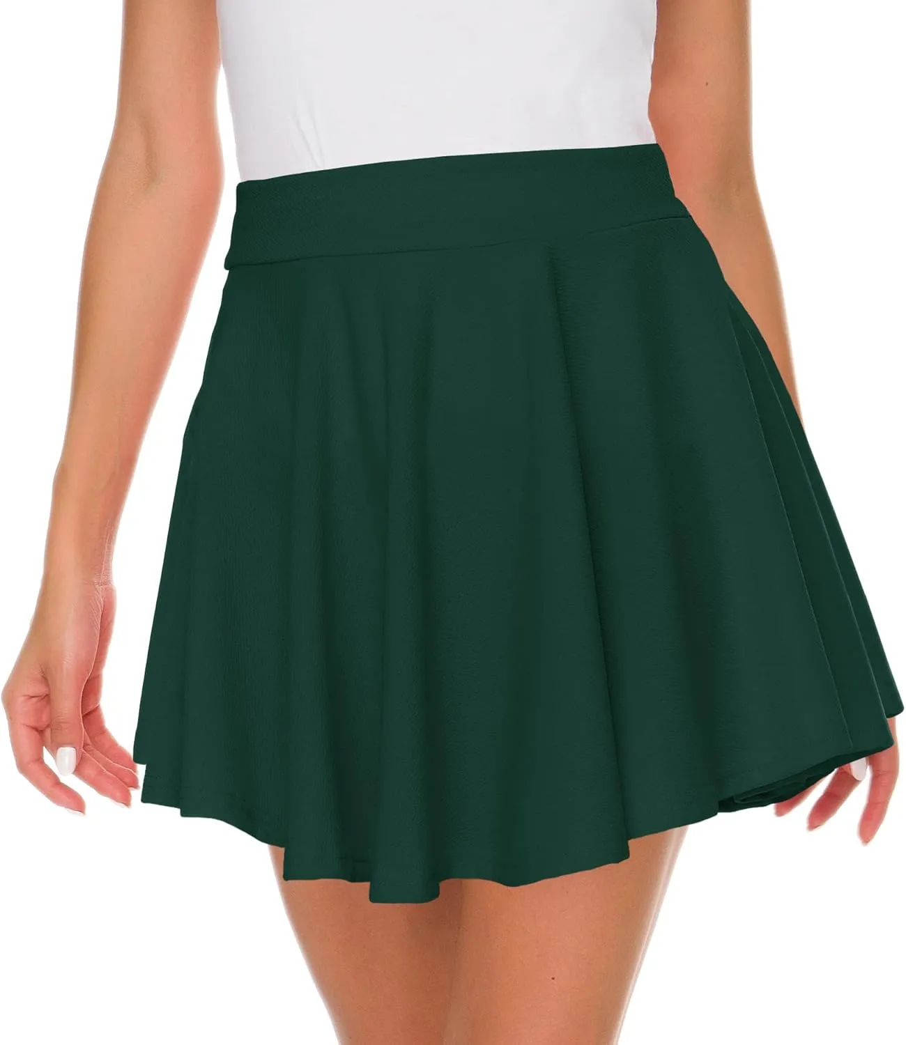 Afibi Casual Mini Stretch Waist Flared Plain Pleated Skater Skirt