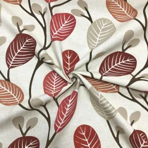 All Over Burgundy Cartoon Leaves on Light Beige Panama Fabric