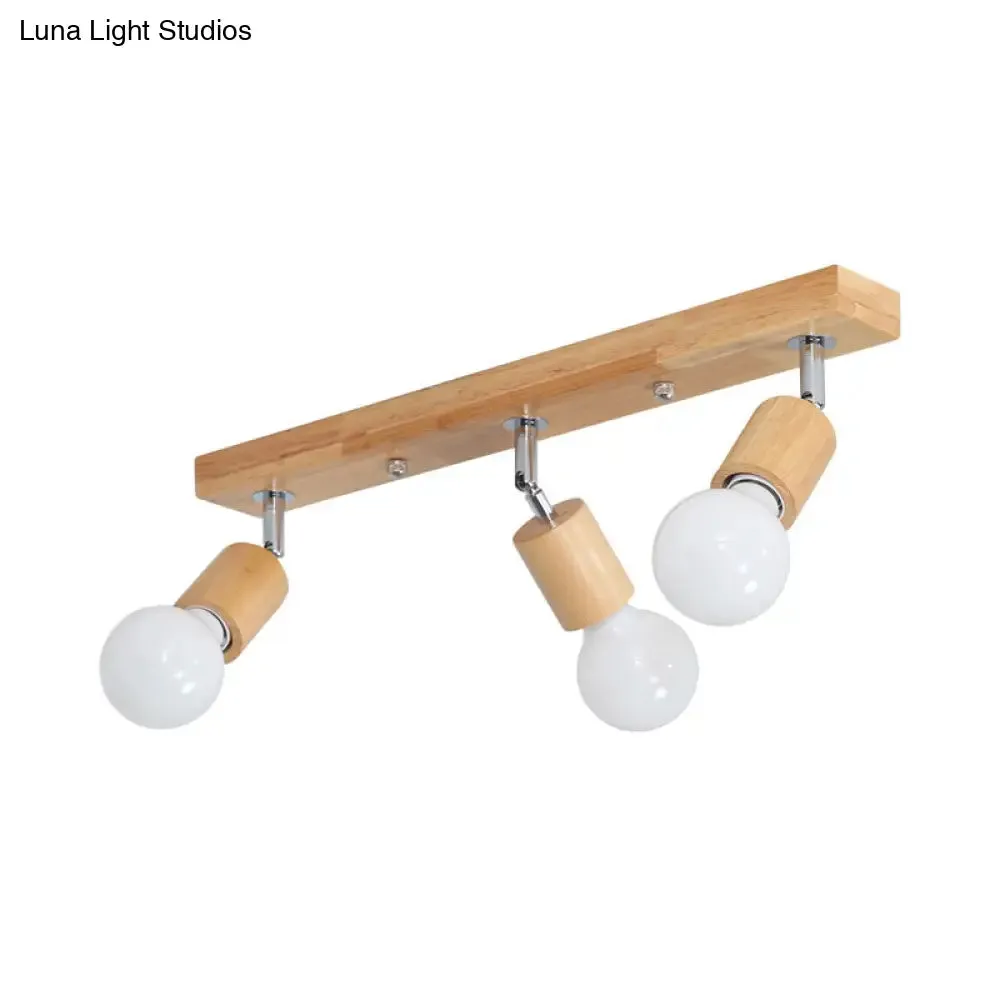 Asian Wood 3-Head Rotatable Flushmount Ceiling Lamp with Bare Bulb Design – Modern & Elegant Bathroom Flush Light Fixture