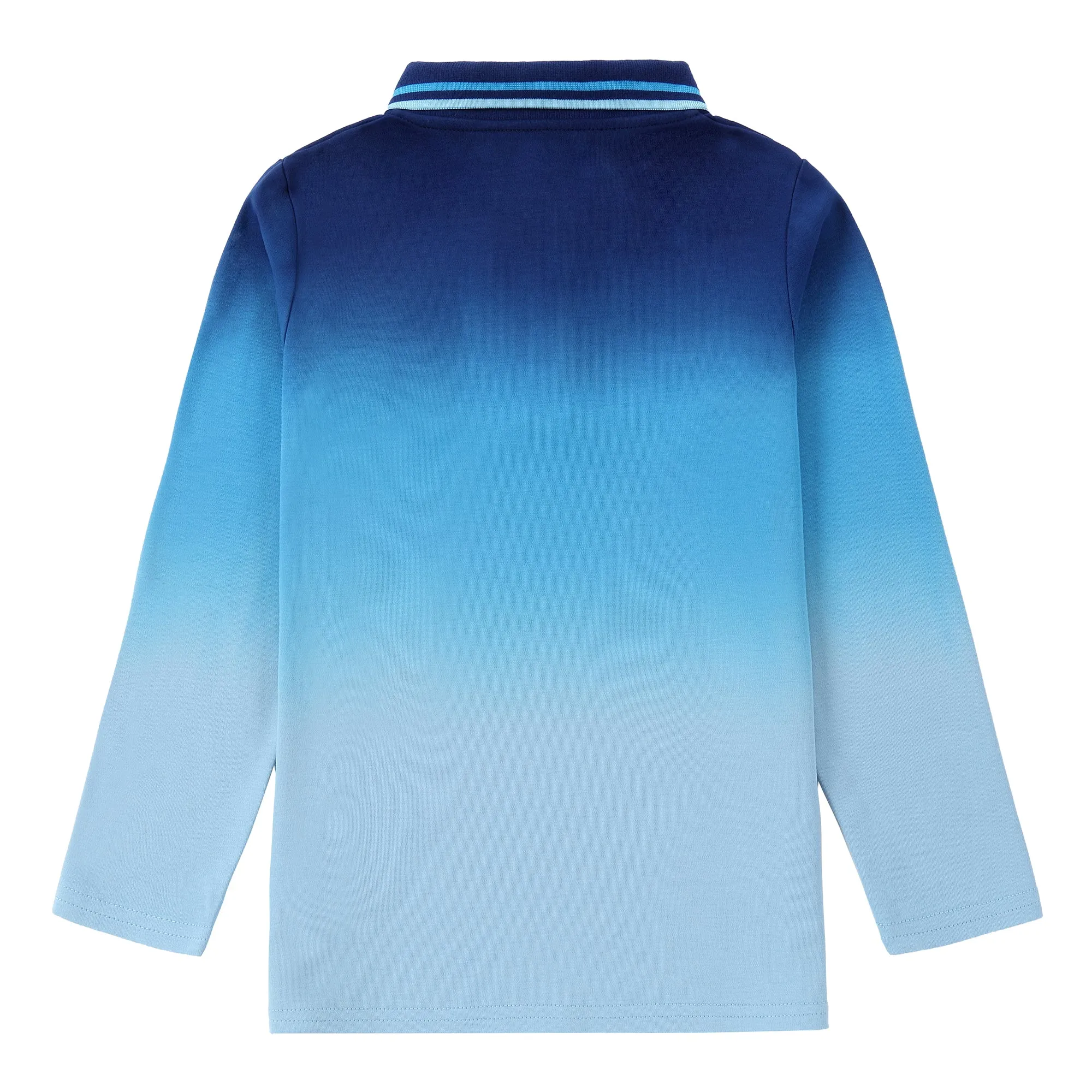 Blue Ombre Dyed Long Sleeve Polo