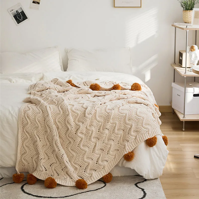 Boho Throw With Pom Poms