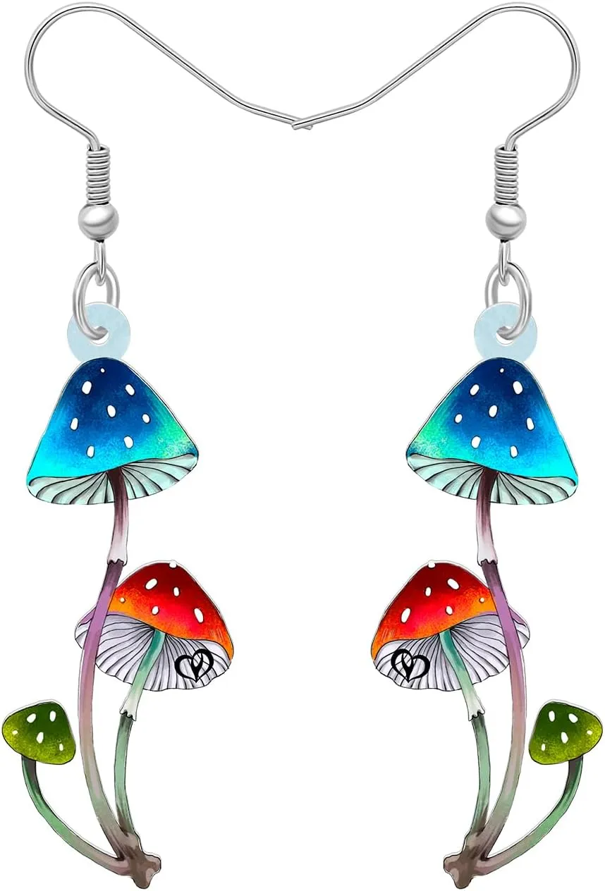 BONSNY Sweet Floral Acrylic Dangle Mushroom Earrings for Women Jewelry Gifts Novelty Funny Charms