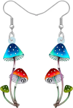 BONSNY Sweet Floral Acrylic Dangle Mushroom Earrings for Women Jewelry Gifts Novelty Funny Charms