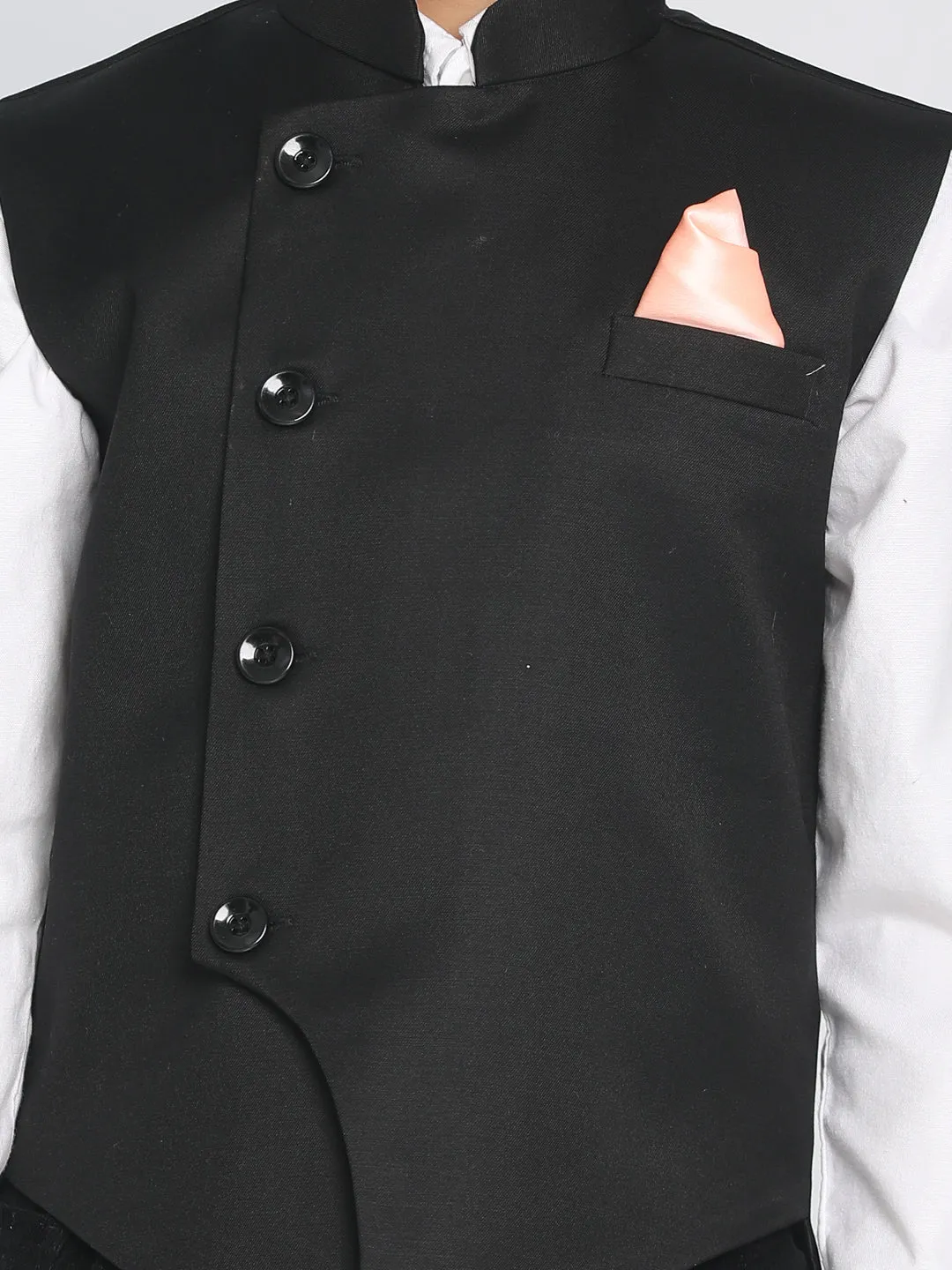 Boy's Black Cotton Blend Nehru Jacket - JBN Creation