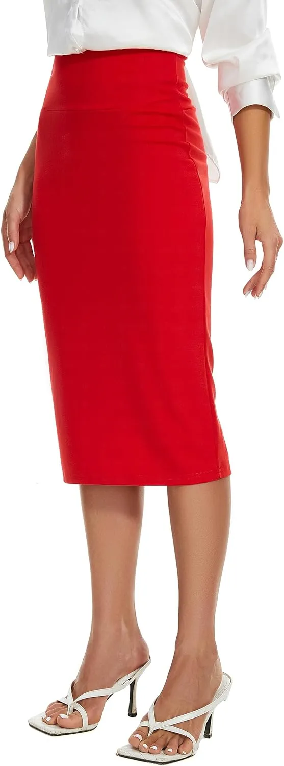 BSXIJIE Womens High Waist Stretch Office Work Pencil Skirt Midi Nylon Ponte Bodycon Skirt