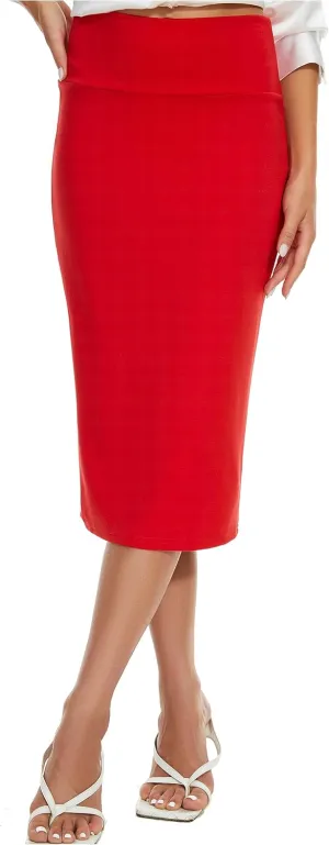 BSXIJIE Womens High Waist Stretch Office Work Pencil Skirt Midi Nylon Ponte Bodycon Skirt