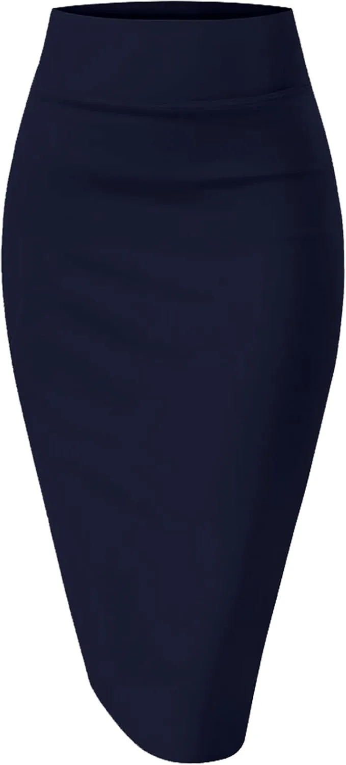 BSXIJIE Womens High Waist Stretch Office Work Pencil Skirt Midi Nylon Ponte Bodycon Skirt
