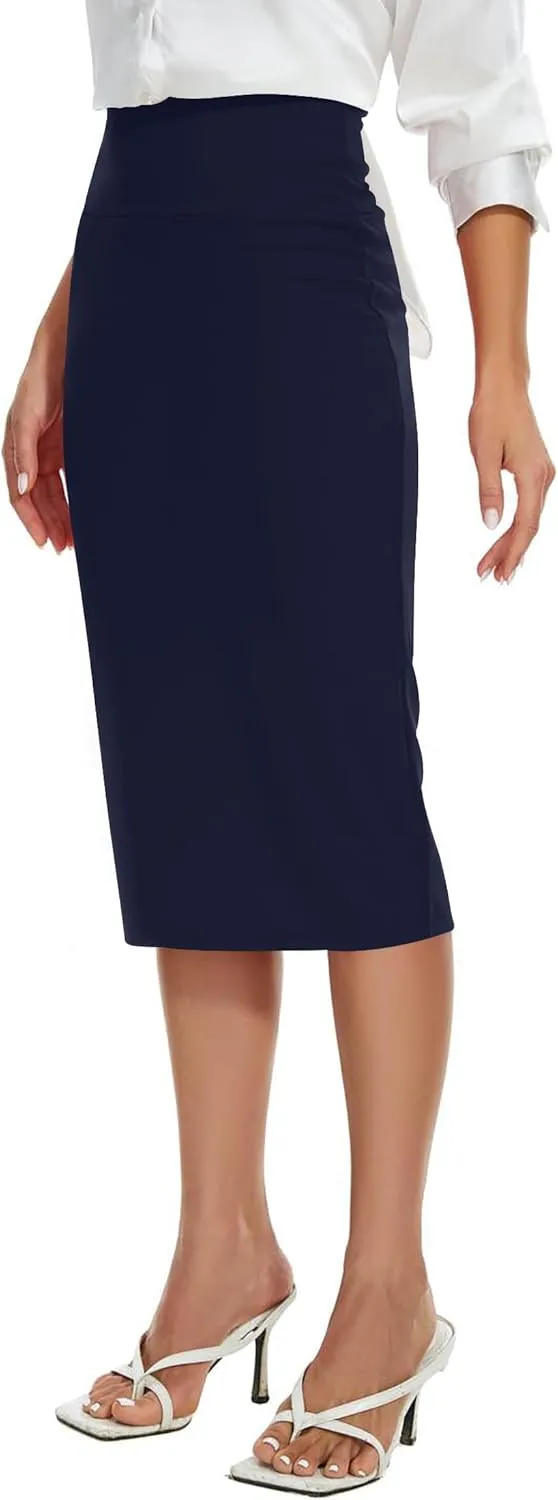 BSXIJIE Womens High Waist Stretch Office Work Pencil Skirt Midi Nylon Ponte Bodycon Skirt