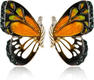Butterfly Earrings Resin Stud Earrings for Women Girls, Handmade Colorful Earring Print Impressionist Hexagonal Cute with Faux Hammered Metal Green Cute Stud Earrings Jewelry Gift