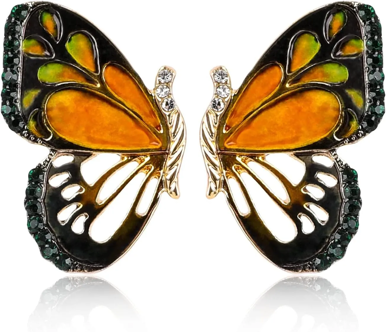Butterfly Earrings Resin Stud Earrings for Women Girls, Handmade Colorful Earring Print Impressionist Hexagonal Cute with Faux Hammered Metal Green Cute Stud Earrings Jewelry Gift
