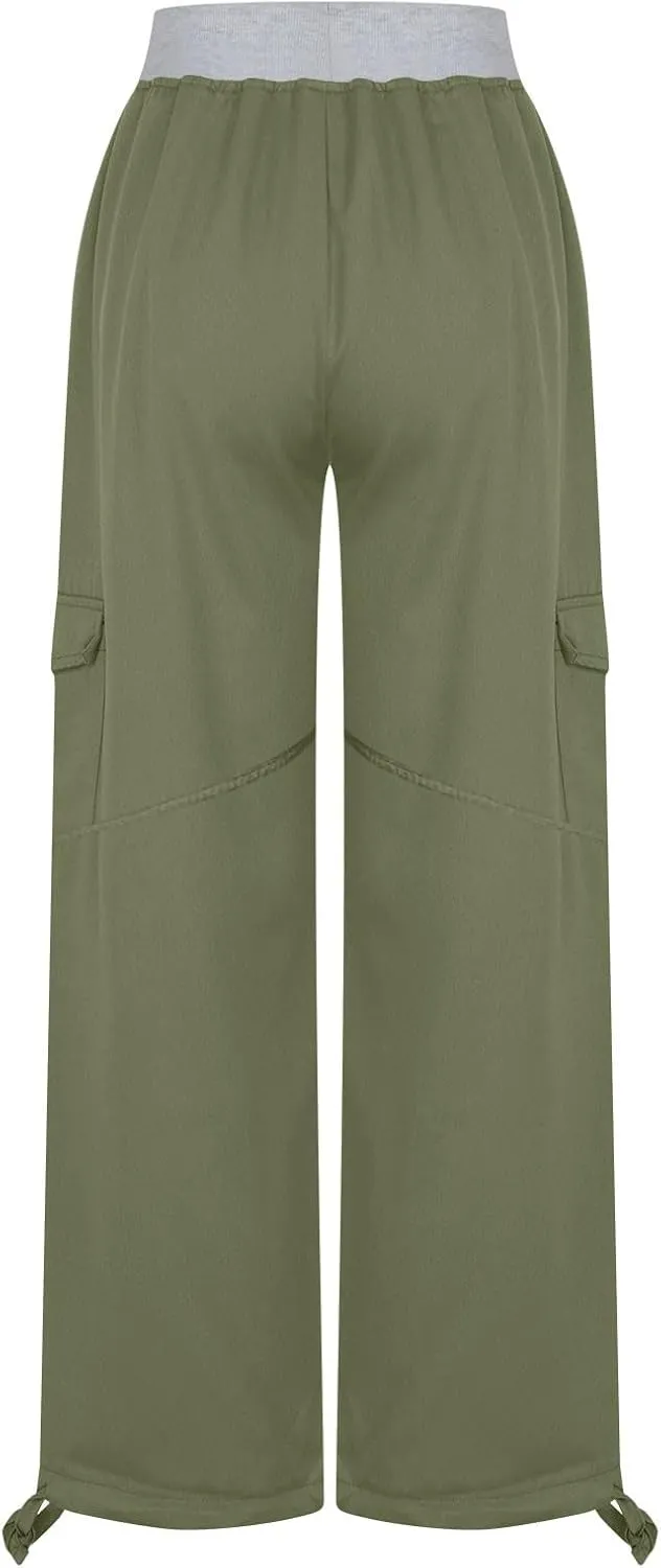 Cargo Yoga Pants for Women 2024 Fashion Wide Leg High Waisted Casual Drawstring Workout Y2K Pants with Pockets