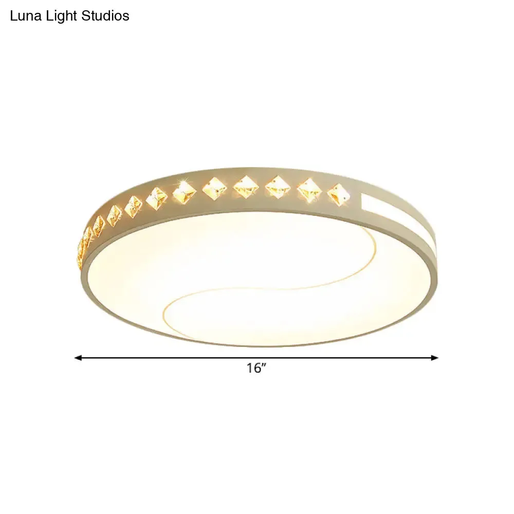 Contemporary LED Crystal Ceiling Lamp for Bedroom with White Acrylic Shade
