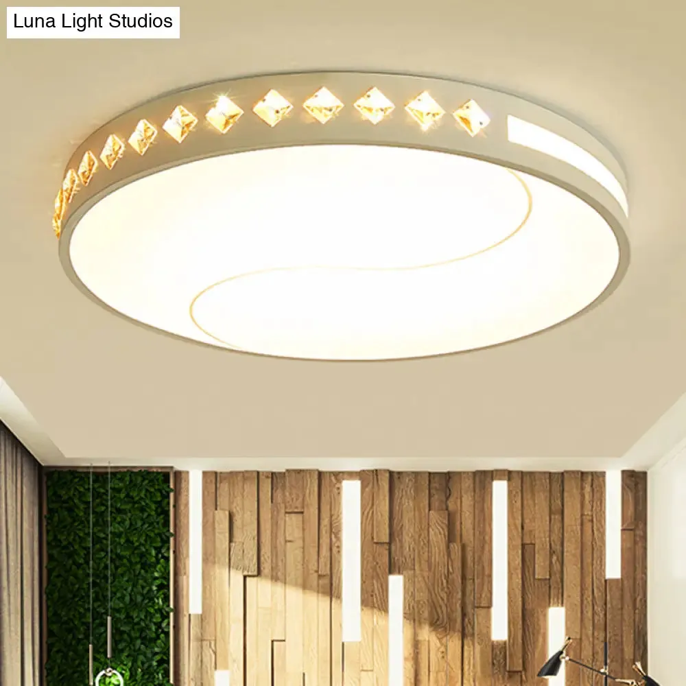 Contemporary LED Crystal Ceiling Lamp for Bedroom with White Acrylic Shade