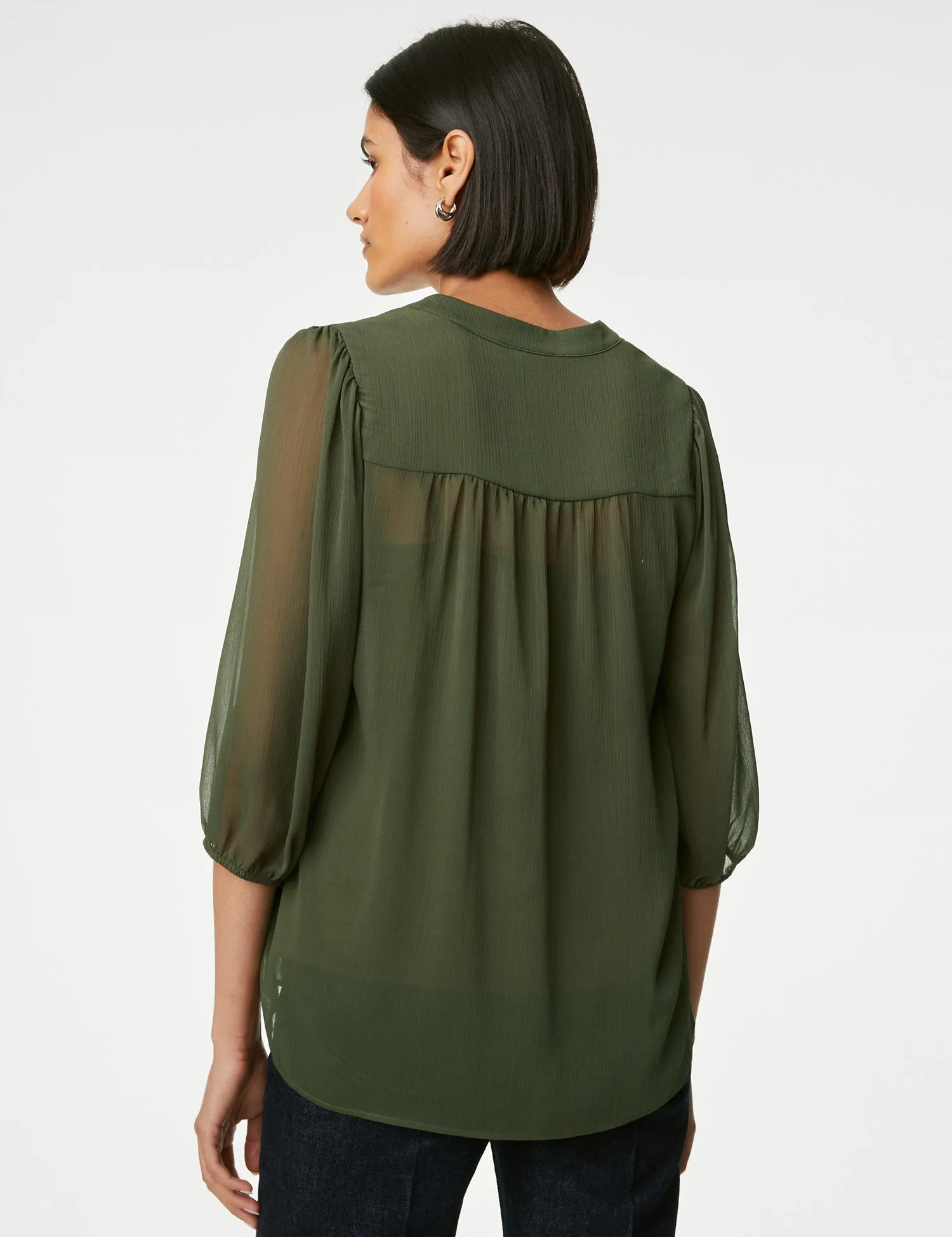 Crew Neck Button Through Blouse