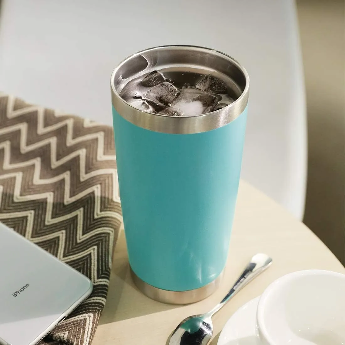 DOMICARE 20oz Stainless Steel Tumbler Bulk with Lid, Double Wall Vacuum Insulated Travel Mug, Powder Coated Coffee Cup, Light Blue, 1 Pack