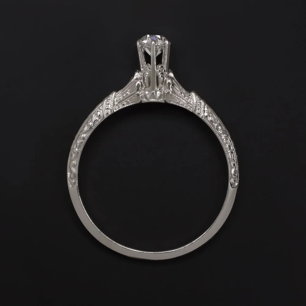 G VS OLD EUROPEAN CUT DIAMOND ENGAGEMENT RING VINTAGE SOLITAIRE ENGRAVED 1/4ct