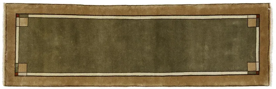 Ginkgo Border Green Hand Knotted Rug