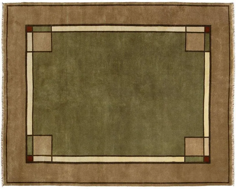 Ginkgo Border Green Hand Knotted Rug