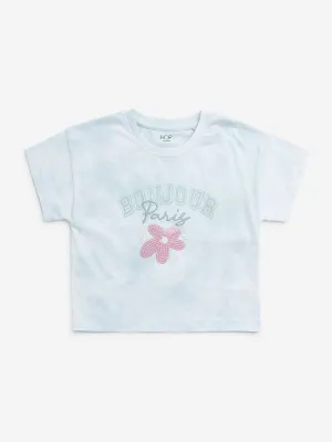 HOP Kids Light Blue Floral Printed Cotton T-Shirt