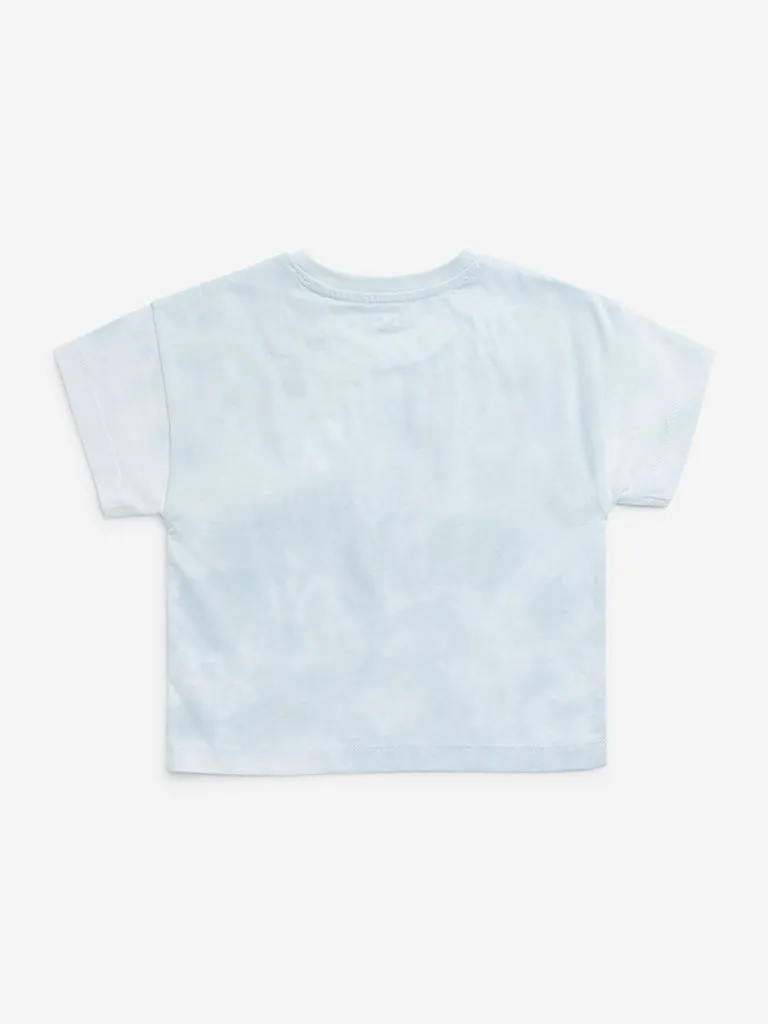 HOP Kids Light Blue Floral Printed Cotton T-Shirt