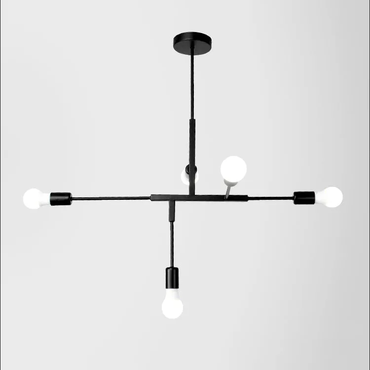 Industrial Style Black Iron Chandelier with Exposed Bulbs - 5-Light Pendant Lighting for Living Room