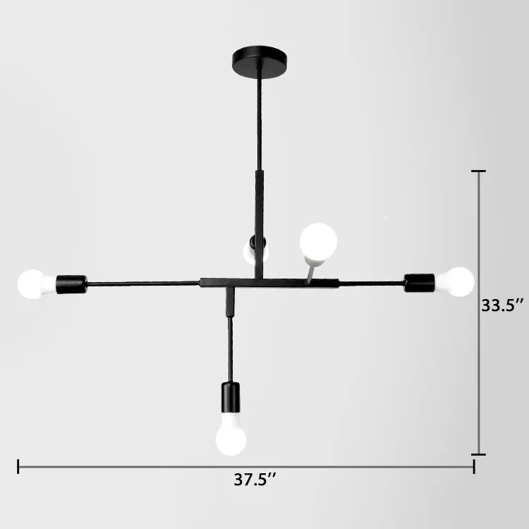 Industrial Style Black Iron Chandelier with Exposed Bulbs - 5-Light Pendant Lighting for Living Room