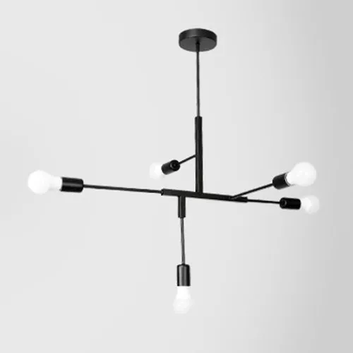 Industrial Style Black Iron Chandelier with Exposed Bulbs - 5-Light Pendant Lighting for Living Room