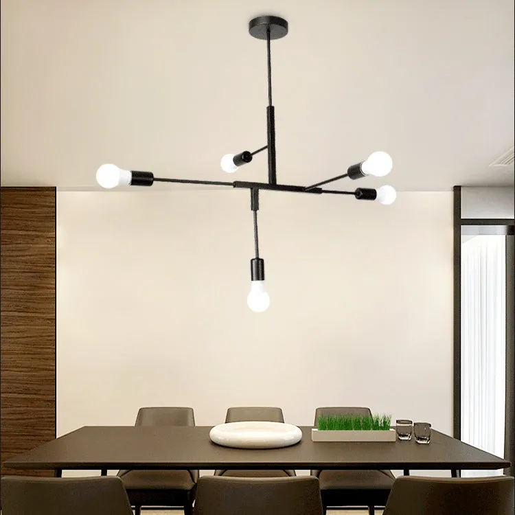 Industrial Style Black Iron Chandelier with Exposed Bulbs - 5-Light Pendant Lighting for Living Room