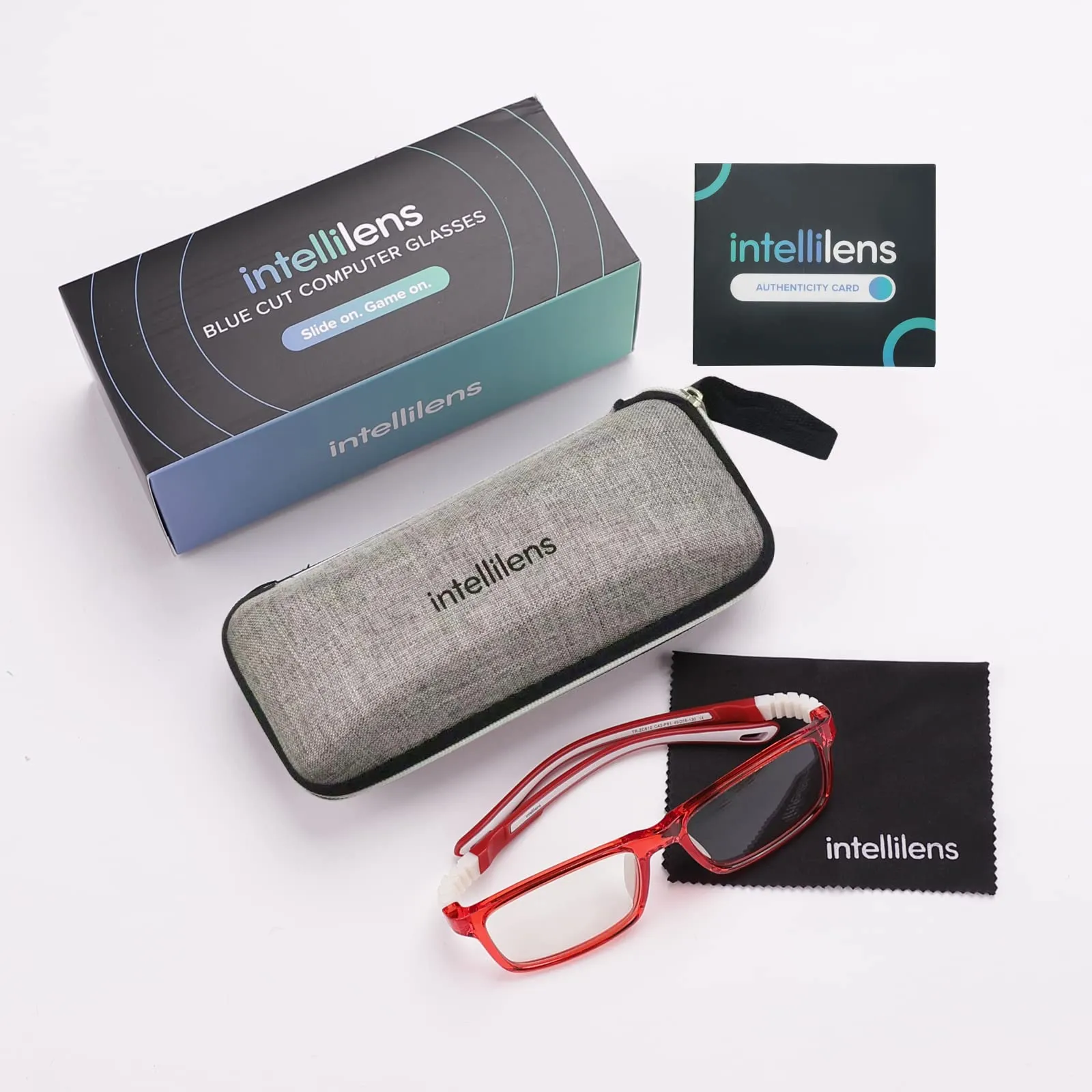 Intellilens Square Kids Computer Glasses for Eye Protection with Lens Cleaner Solution for Spectacles | Zero Power, Anti Glare & Blue Light Filter Glasses | (Red) (49-16-130)