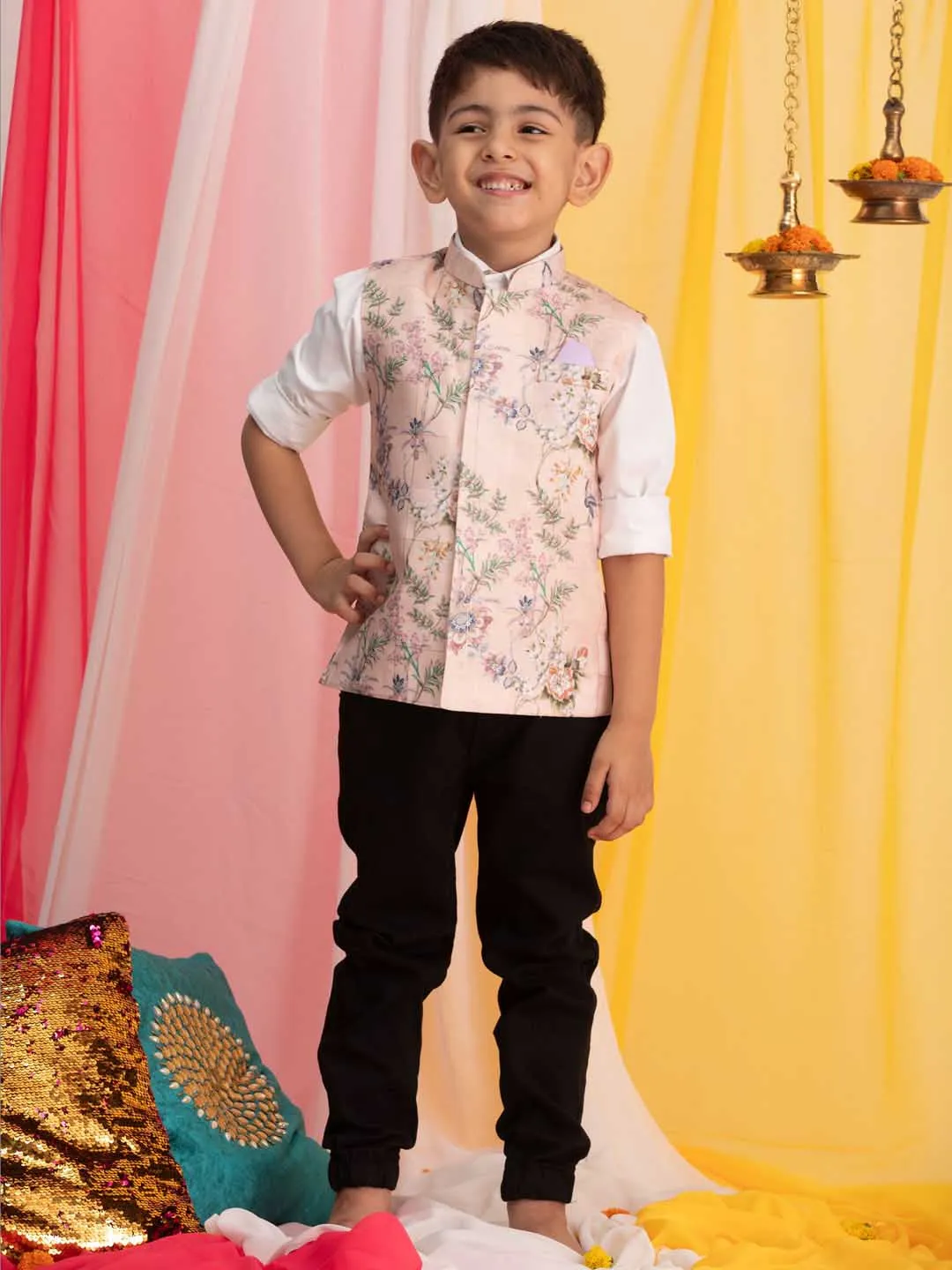 Jashvi Boys' Pink Ethnic Jacket