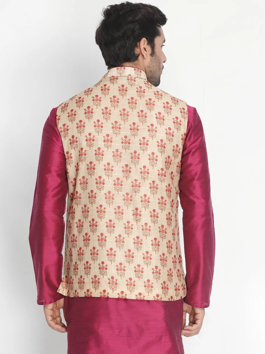 Jashvi Men's Gold Silk Blend Ethnic Jacket