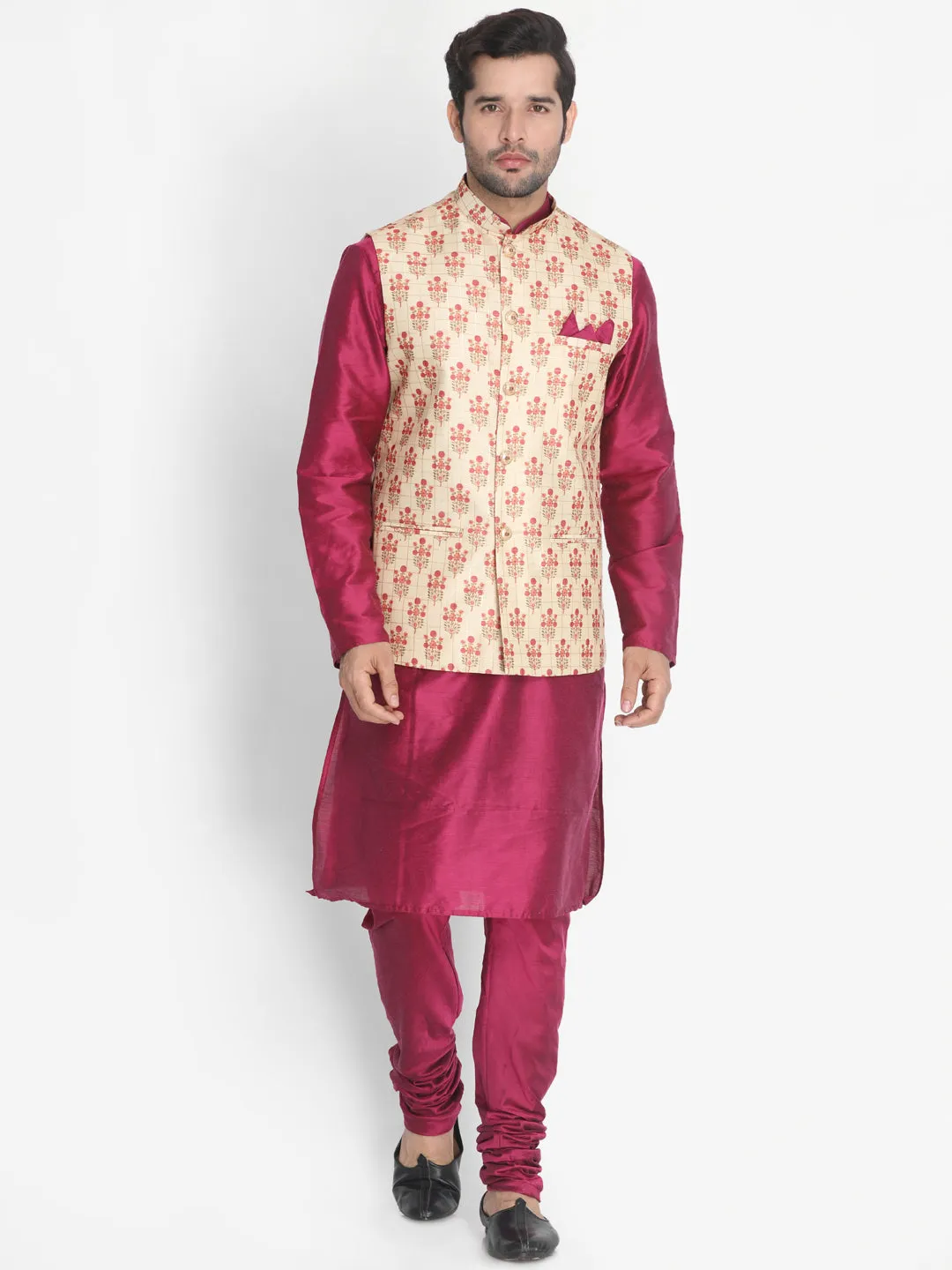 Jashvi Men's Gold Silk Blend Ethnic Jacket