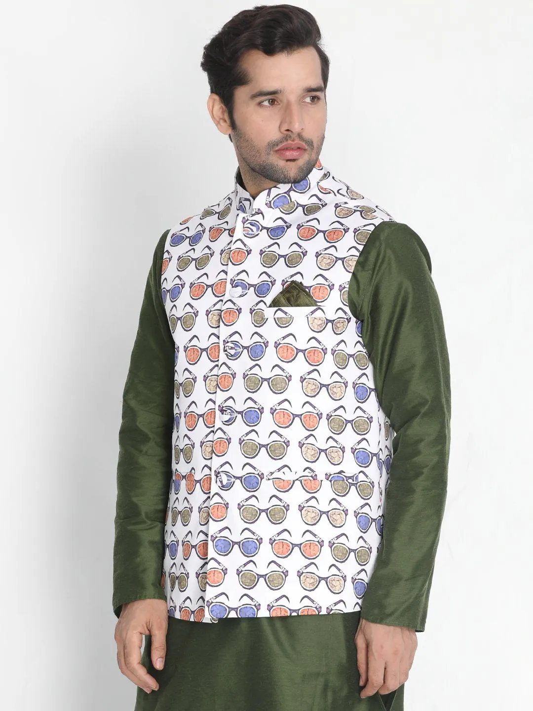 Jashvi Men's Multicolor Silk Blend Ethnic Jacket