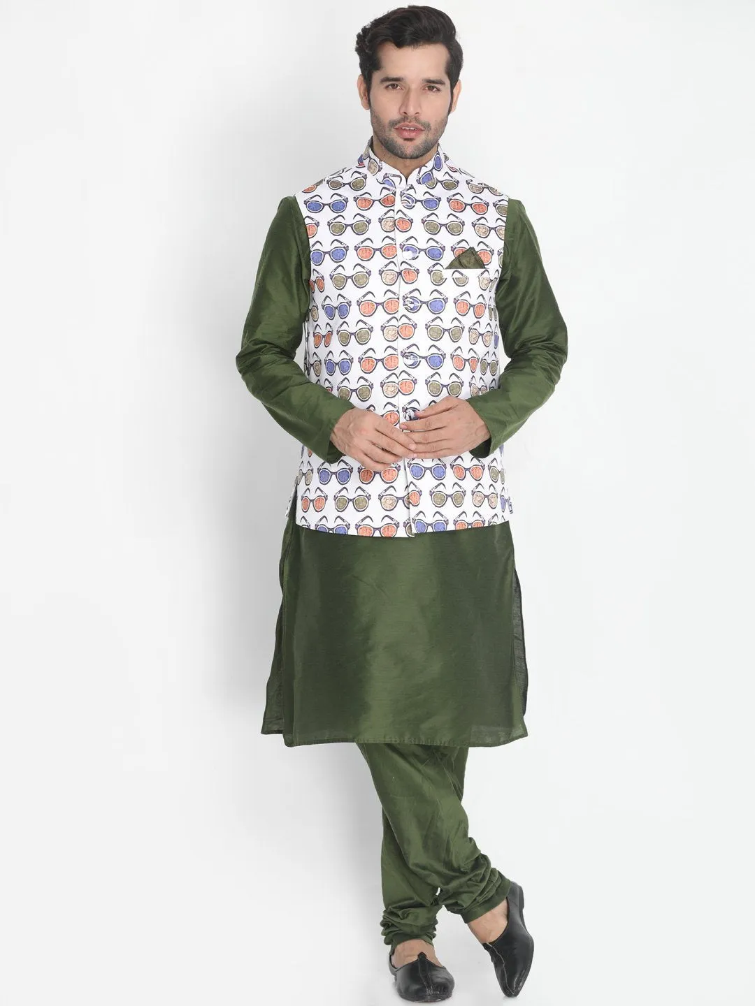 Jashvi Men's Multicolor Silk Blend Ethnic Jacket