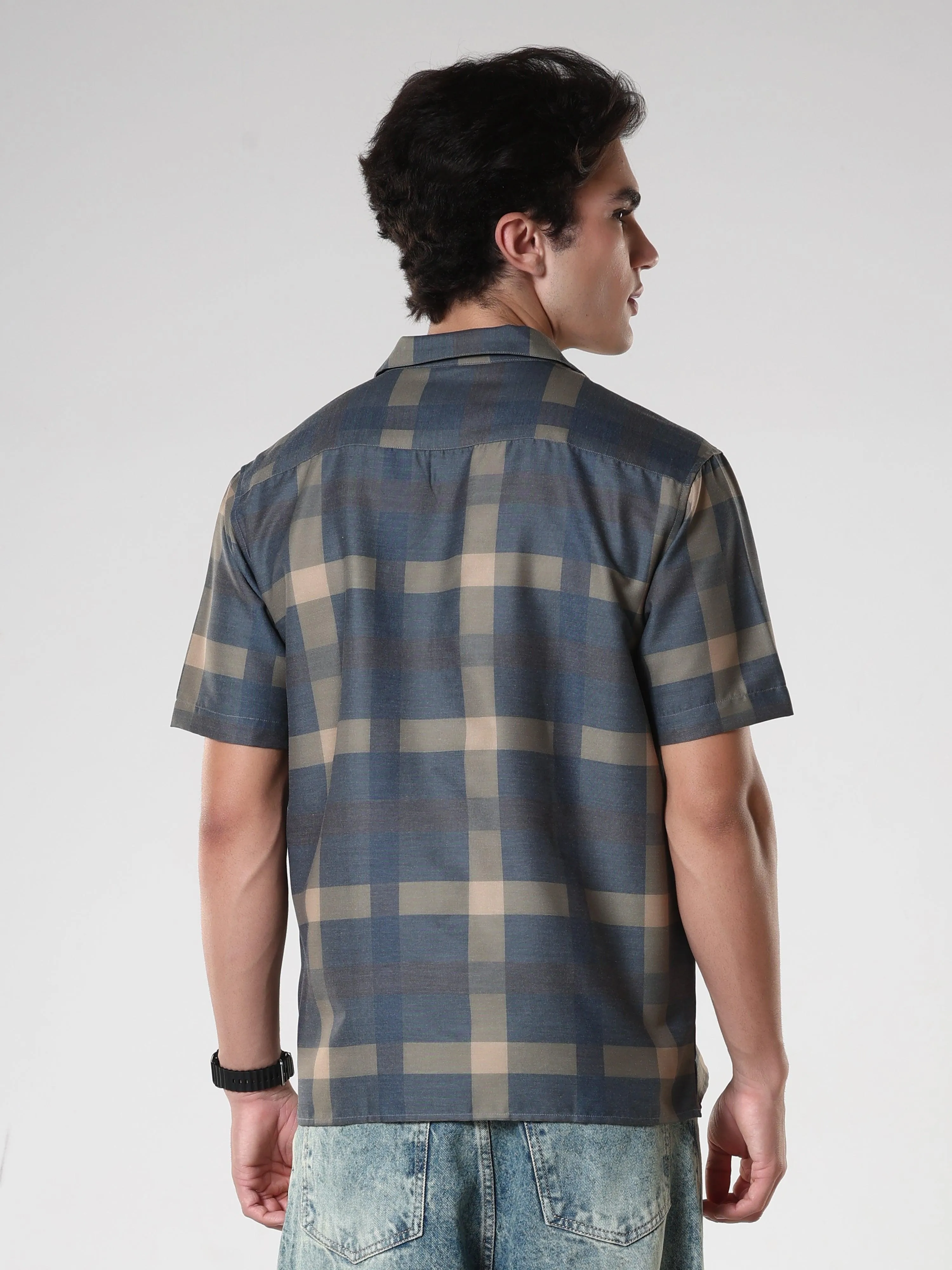 Kerenza - Checkered Lycra Shirt -Charcoal