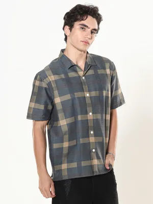 Kerenza - Checkered Lycra Shirt -Charcoal