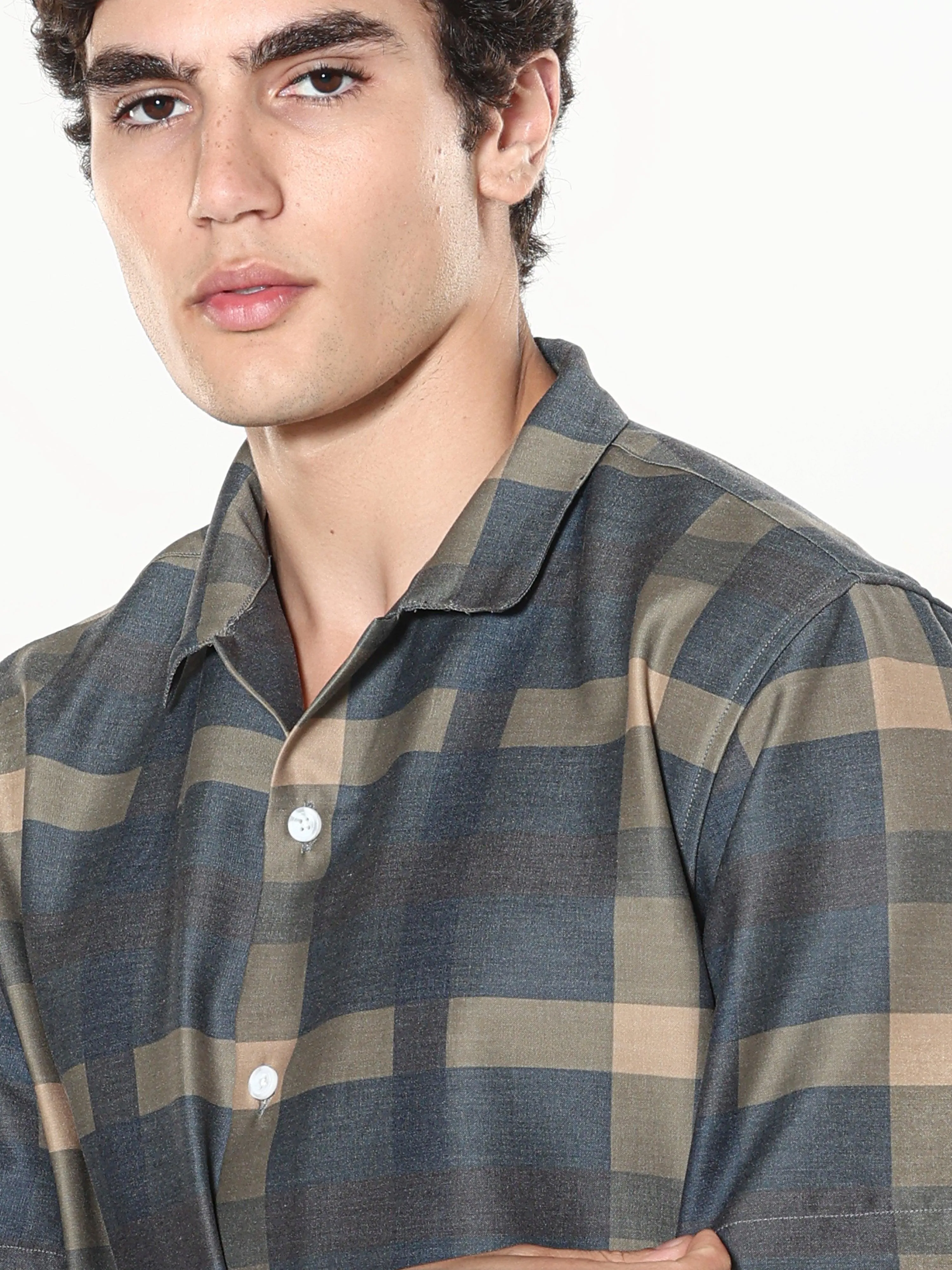 Kerenza - Checkered Lycra Shirt -Charcoal