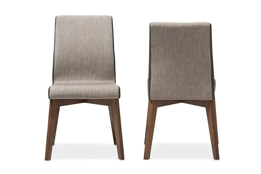Kimberly Mid-Century Beige & Brown Fabric Dining Chair - 2pcs