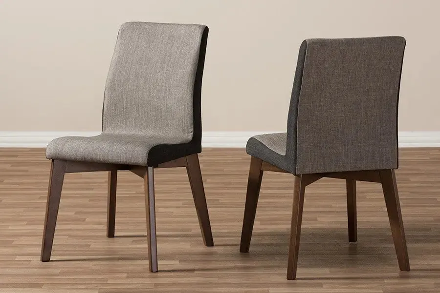 Kimberly Mid-Century Beige & Brown Fabric Dining Chair - 2pcs