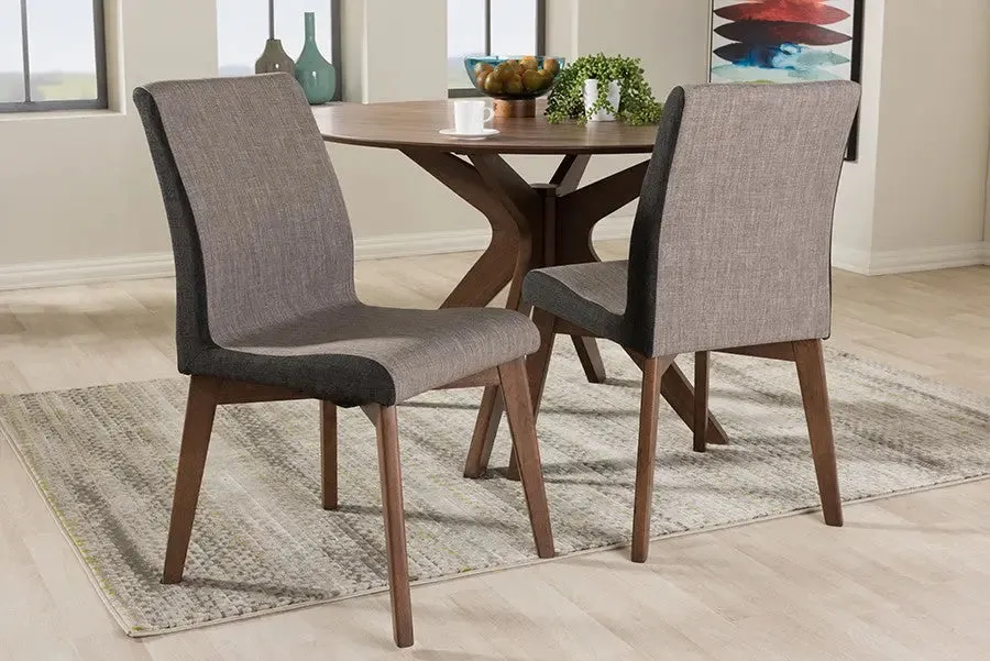 Kimberly Mid-Century Beige & Brown Fabric Dining Chair - 2pcs