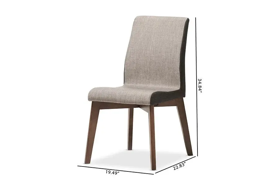 Kimberly Mid-Century Beige & Brown Fabric Dining Chair - 2pcs