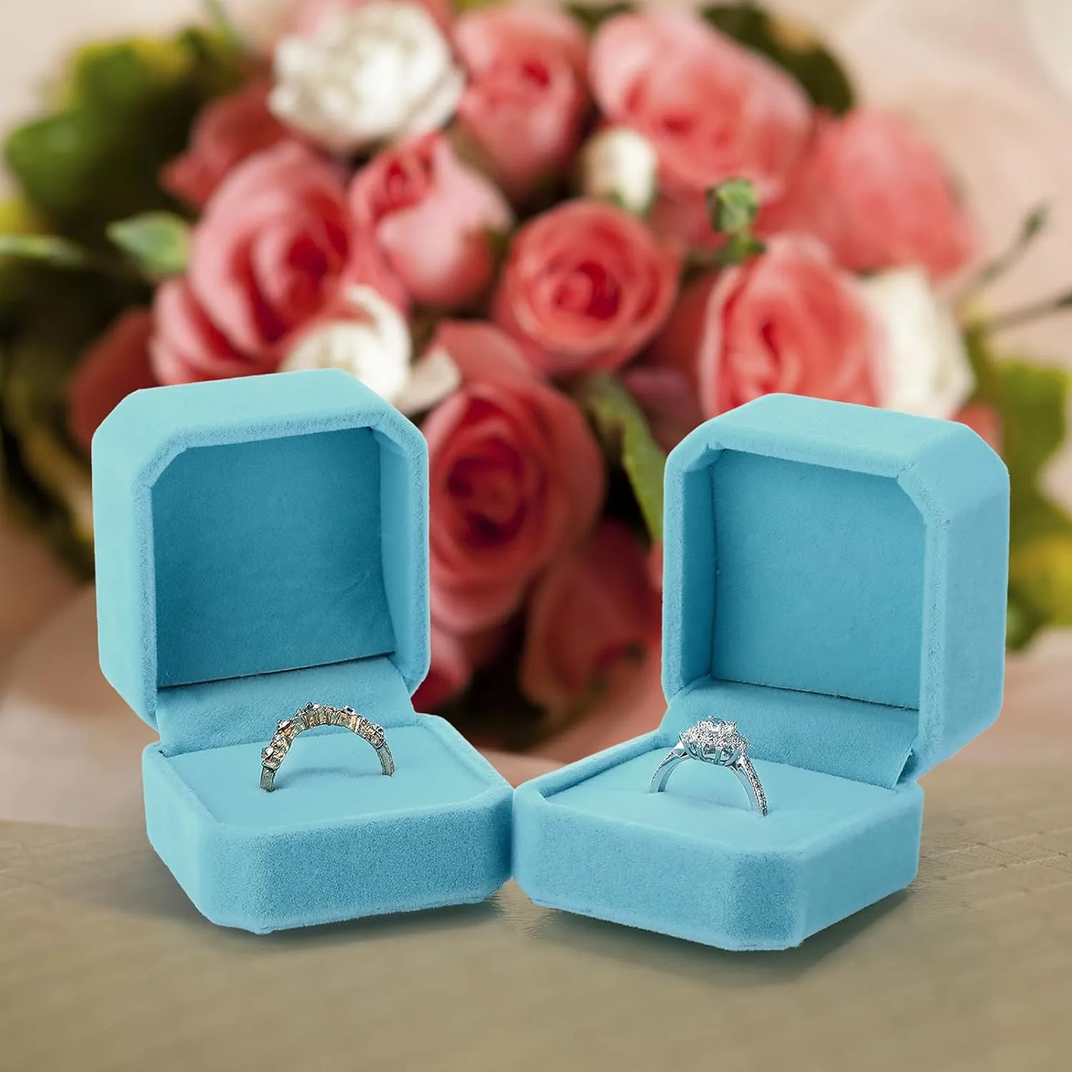 Laumoi 36 Pcs Velvet Ring Box for Wedding Ceremony Engagement Jewelry Boxes Packaging Display Ring Case Earring Storage Holder for Proposal Anniversary Birthday Gift(Light Blue)