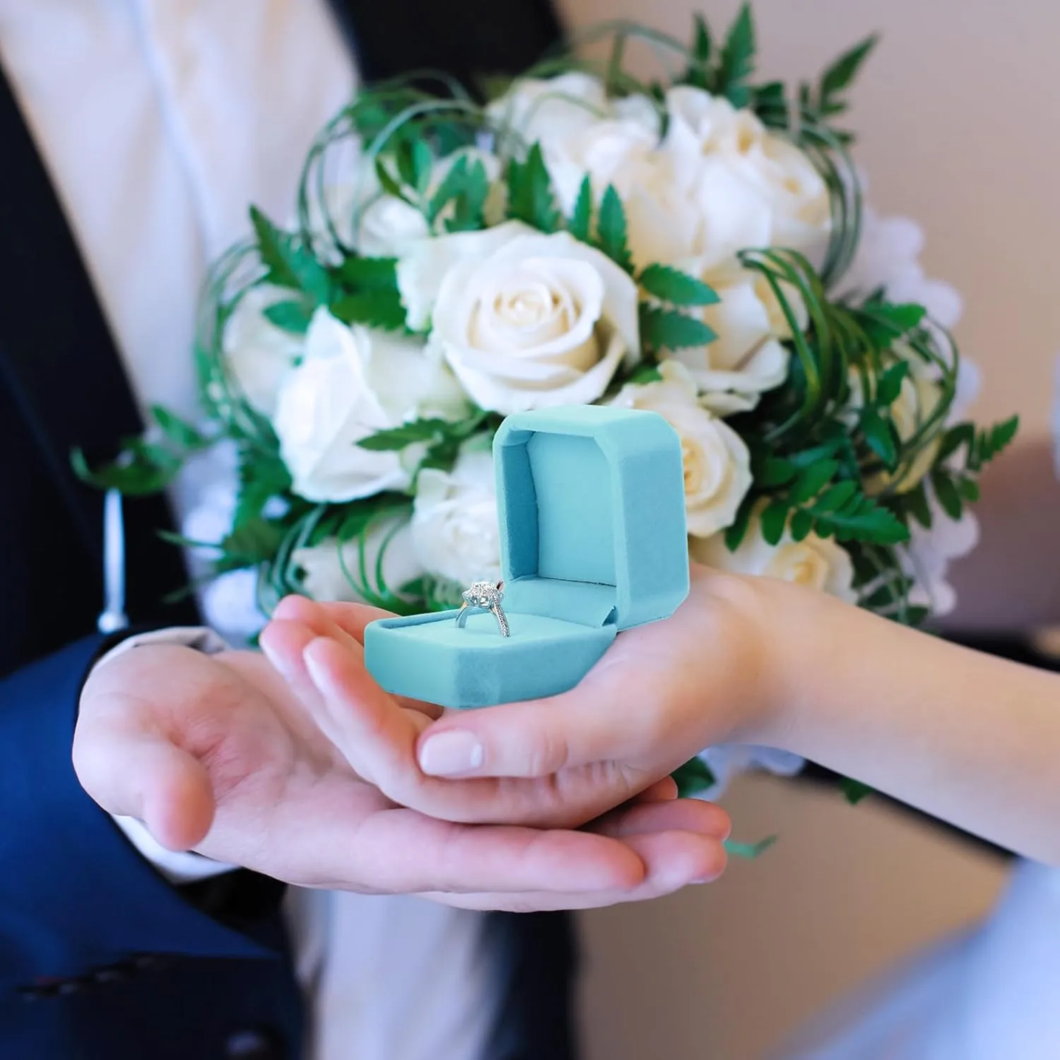 Laumoi 36 Pcs Velvet Ring Box for Wedding Ceremony Engagement Jewelry Boxes Packaging Display Ring Case Earring Storage Holder for Proposal Anniversary Birthday Gift(Light Blue)