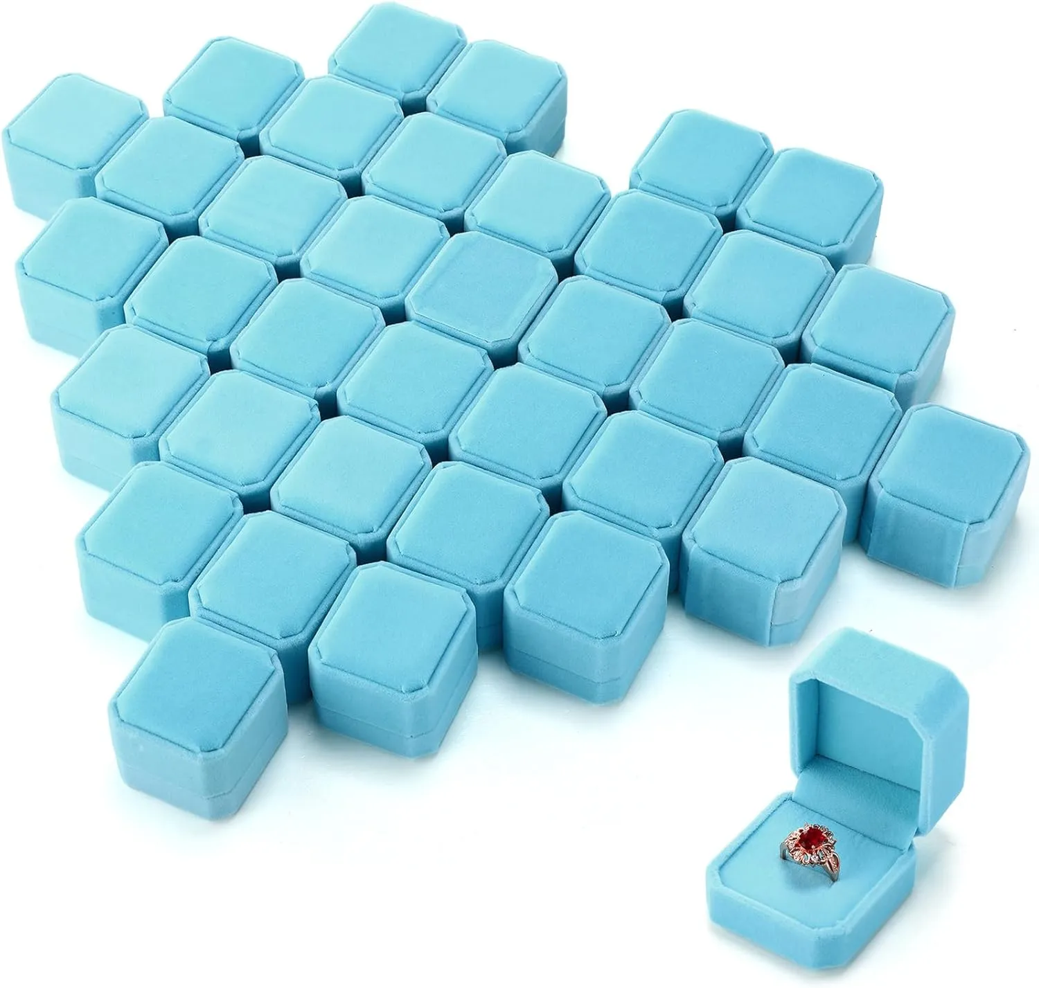 Laumoi 36 Pcs Velvet Ring Box for Wedding Ceremony Engagement Jewelry Boxes Packaging Display Ring Case Earring Storage Holder for Proposal Anniversary Birthday Gift(Light Blue)