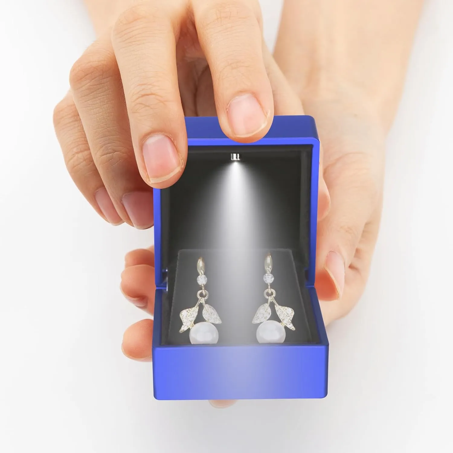 LED Stud Earring Jewelry Gift Box for Proposal, Wedding, EngagementBirthday Luxury Jewelry Gift Box with LED Light, Jewellry Display Box (Blue)