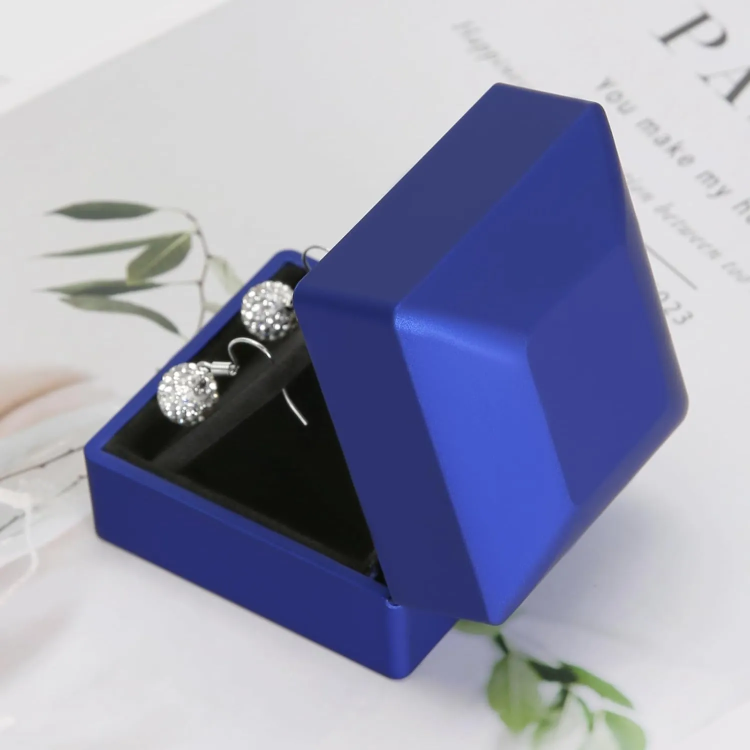 LED Stud Earring Jewelry Gift Box for Proposal, Wedding, EngagementBirthday Luxury Jewelry Gift Box with LED Light, Jewellry Display Box (Blue)