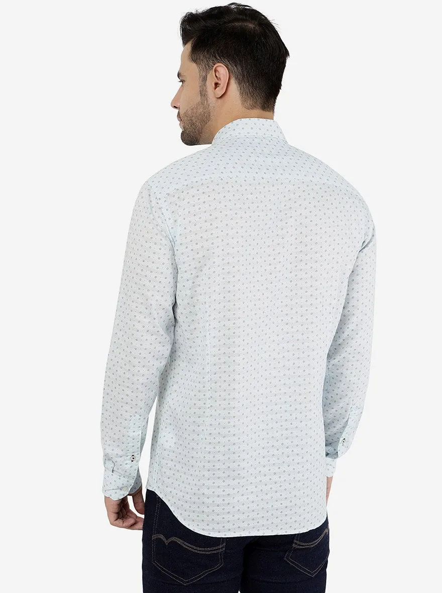 Light Aqua Printed Smart Fit Semi Casual Shirt | Greenfibre